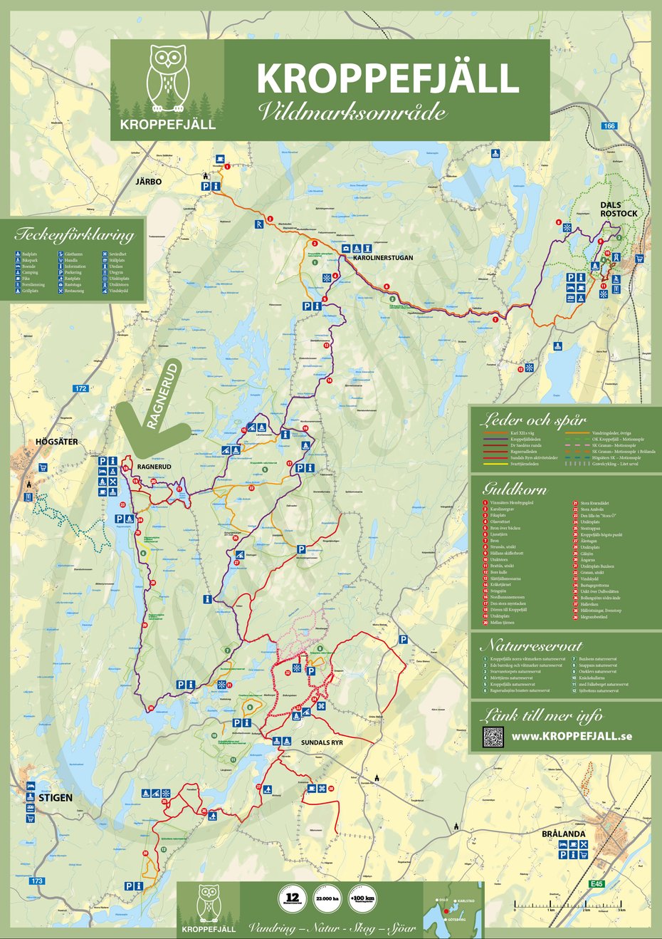Hiking map Kroppefjäll nature reserve 