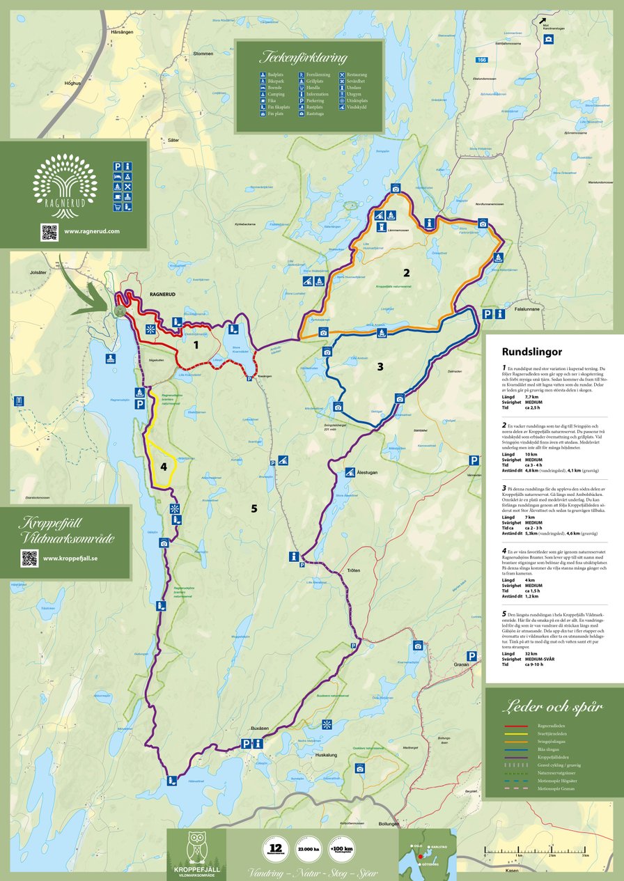 Vandringskarta vandringsleder Ragnerud och KRoppefjäll