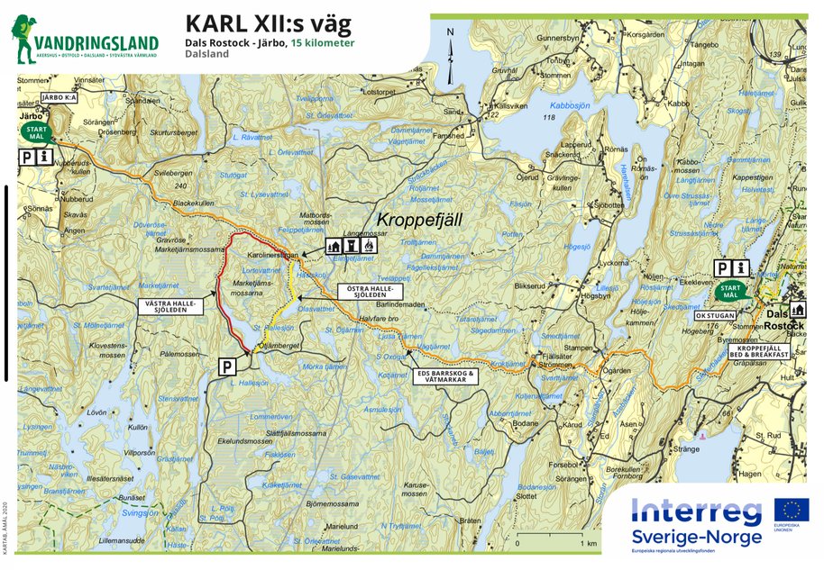 Vandringskarta Karl XII:s väg och Karolinervägen